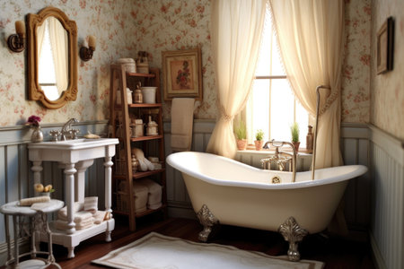 detailed dollhouse bathroom with clawfoot tub, created with generative aiの素材