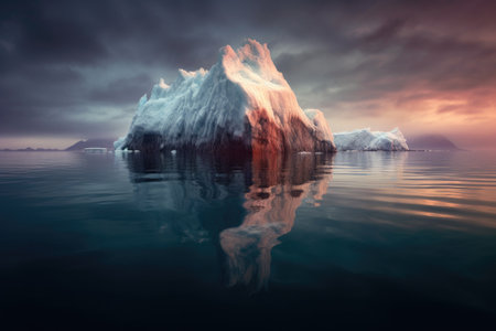 spectacular view of an iceberg floating in the arctic ocean, created with generative aiの素材