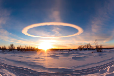 wide-angle view of sun dogs in winter sky, created with generative aiの素材