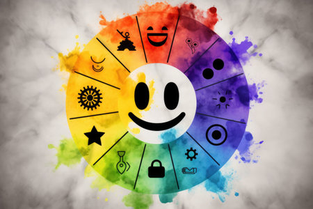 mental health symbol surrounded by different colors to represent happiness, sadness, and other emotions, created with generative aiの素材
