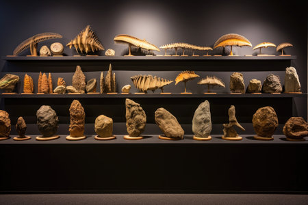 collection of various prehistoric fossil types on display, created with generative aiの素材