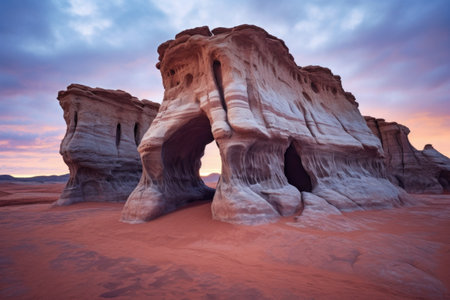surreal sandstone rock formations at dusk, created with generative aiの素材