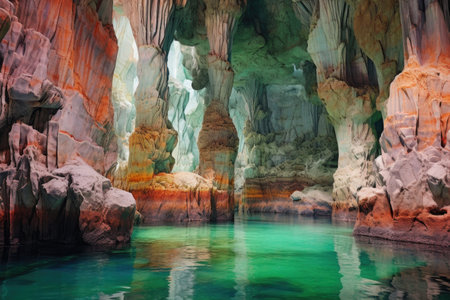 colorful sea cave with various rock formations, created with generative aiの素材