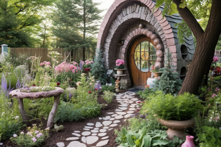 whimsical garden entrance with a fairy-tale vibe, created with generative aiの素材
