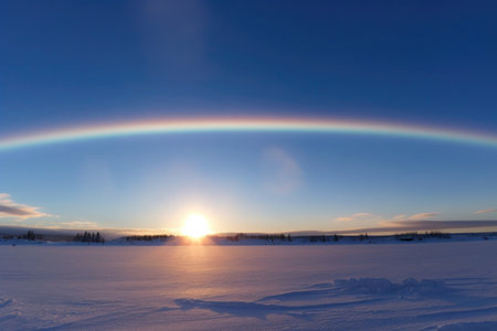 close-up of sun dogs colorful halo in the arctic sky, created with generative aiの素材