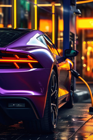 electric car charging at a station, close-up, created with generative aiの素材
