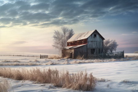 Photo pour snow-covered barn in a winter landscape, created with generative ai - image libre de droit