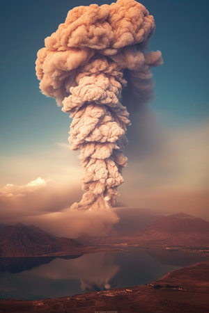 smoke plume from an erupting volcano, created with generative aiの素材