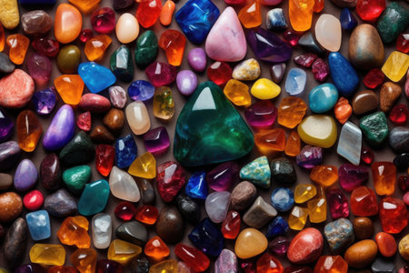 a variety of gemstones arranged in a rainbow pattern, created with generative aiの素材