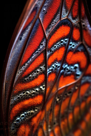 macro shot of butterfly wings showcasing their natural patterns, created with generative aiの素材