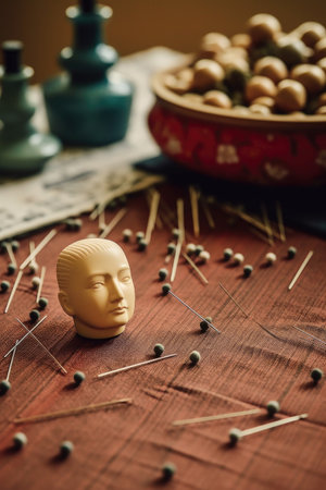 acupuncture needles on a treatment table, created with generative aiの素材