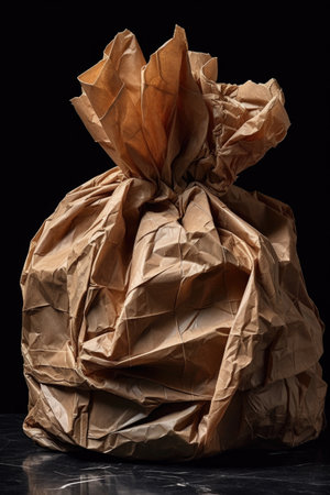 detailed view of a crumpled brown paper bag, created with generative aiの素材