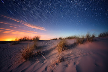 long exposure of shooting stars over sand dunes, created with generative aiの素材