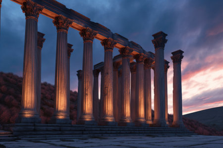 columns of a roman temple at dusk, created with generative aiの素材