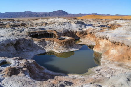 bubbling mud pool near a geothermal hot spring, created with generative aiの素材