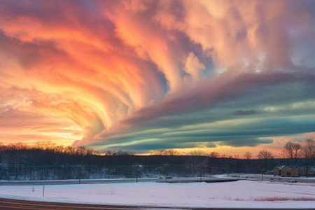 rainbow-lit clouds during a rare weather phenomenon, created with generative aiの素材