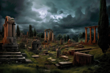 roman forum ruins under a moody sky, created with generative aiの素材