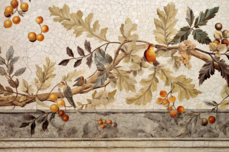 roman mosaic with nature-inspired motifs, created with generative aiの素材