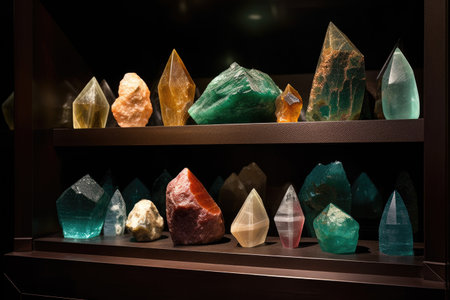 collection of rare and unique gemstones on display, created with generative aiの素材