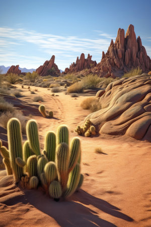 tranquil desert landscape with unique cactus formations, created with generative aiの素材