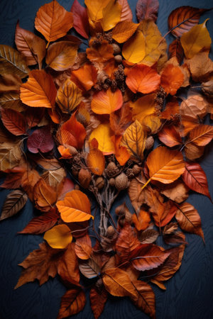 thank you spelled in leaves during autumn, created with generative aiの素材