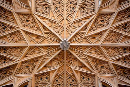 islamic-inspired geometric patterns on an ornate ceiling, created with generative aiの素材
