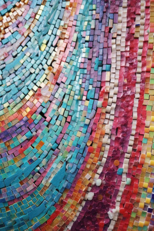 close-up of colorful mosaic tiles on a wall, created with generative aiの素材