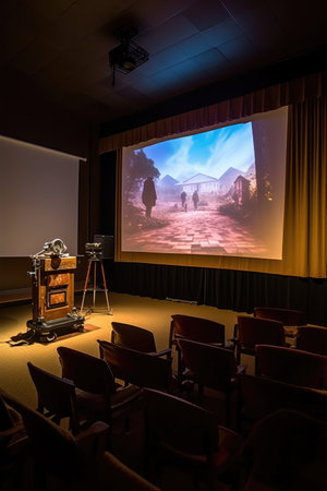 projector and screen displaying presentation slides, created with generative aiの素材