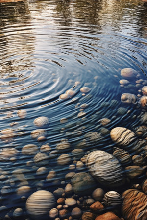ripples in water after multiple pebbles thrown, illustrating collective impact, created with generative aiの素材