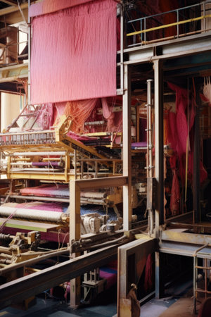 machinery in textile factory weaving fabric, created with generative aiの素材
