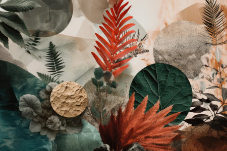 collage of natural elements and abstract shapes, created with generative aiの素材