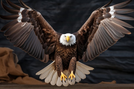 bald eagle with wings spread wide in a powerful pose, created with generative aiの素材