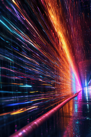 close-up of fiber optic cables in motion, created with generative aiの素材