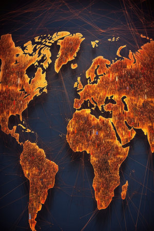 global map with connecting lines for trade routes, created with generative aiの素材