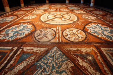 intricate geometric patterns of a roman villas floor mosaic, created with generative aiの素材