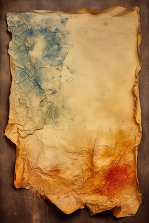 vintage parchment with crumpled edges and stains, created with generative aiの素材