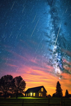meteor shower streaking through the sky, created with generative aiの素材