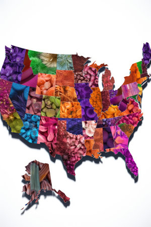 us map with colorful state abbreviations, created with generative aiの素材