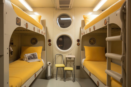 bunks for crew members with personal items, created with generative aiの素材