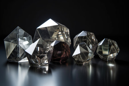 platonic solids set on a reflective surface, created with generative aiの素材