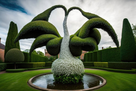 a topiary in the shape of a swan, with its wings outstretched, created with generative aiの素材