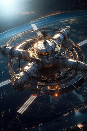 international space station orbiting earth, created with generative aiの素材