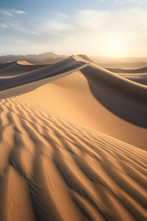 smooth, flowing sand dunes in sunlight, created with generative aiの素材