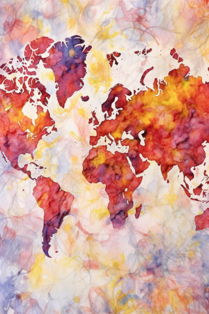 watercolor world map on textured paper, created with generative aiの素材