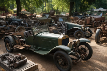 wartime vehicles of different countries and variations in the frame, body and engine parts, created with generative aiの素材