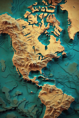 3d topographic world map with elevation details, created with generative aiの素材