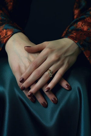 womans hands with freshly painted nails, created with generative aiの素材