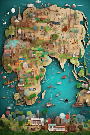 world map made of recycled materials and eco icons, created with generative aiの素材