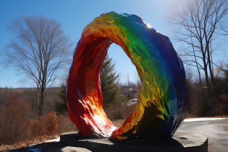 rainbow sculpture, with different colors shining in the sun, created with generative aiの素材