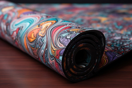 abstract pattern of colors and shapes on yoga mat, created with generative aiの素材
